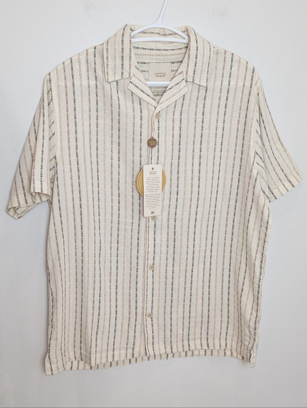 COMMON PEOPLE | Men's Cream/Brown Linen Blend Striped Harisso Button Up Shirt
